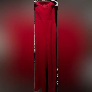 Red Strapless Jumpsuit